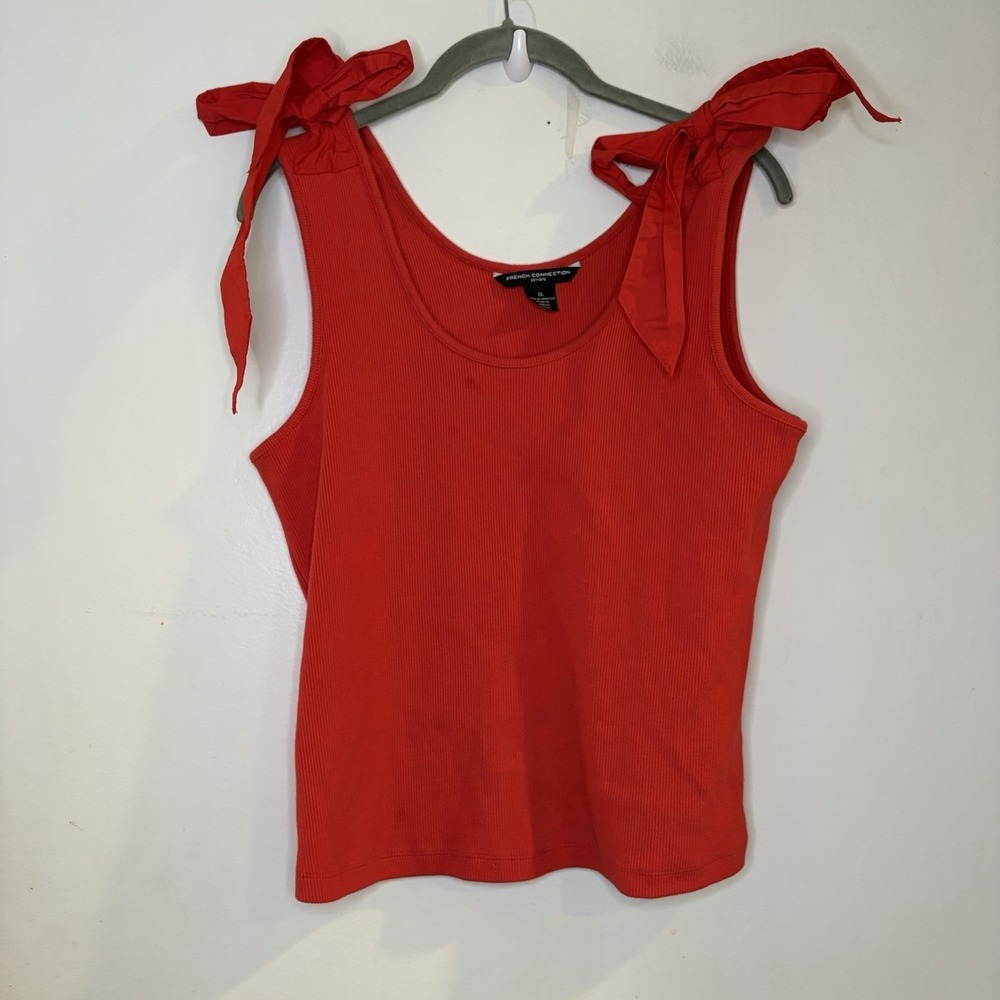 French Connection Red Sleeveless Tank Top Scoop Neck‎ Bow Accent Women's Size XL